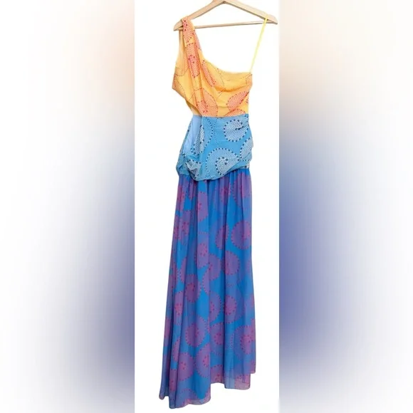 STAUD Ashlyn One-shoulder Chiffon Maxi Dress in Whirlpool Size 6 - Picture 8 of 11